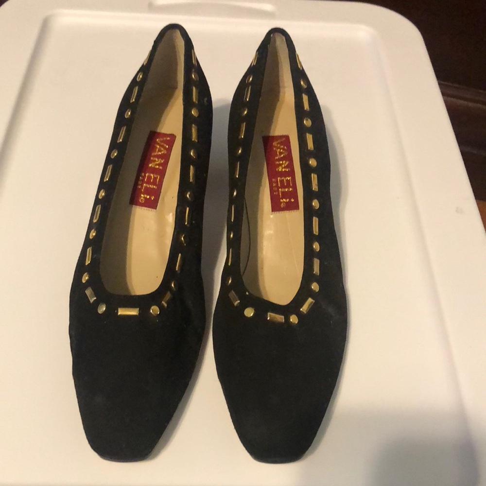 Vaneli Black Flats with Elegant Studded Design